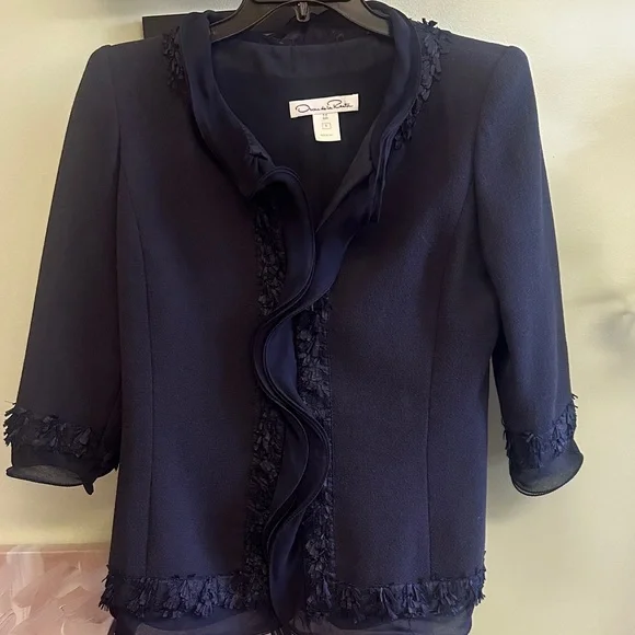 Oscar de la Renta Navy Ruffle Blouse - Picture 2 of 4